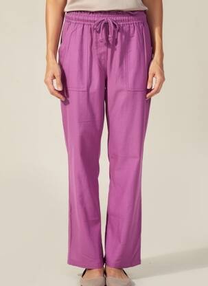 Pantalon droit tissage popeline taille haute violet C'EST BEAU LA VIE femme