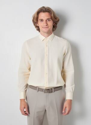 Chemise manches longues coupe droite beige A.B.C.L homme