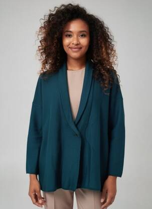 Gilet manches longues col châle vert DES PETITS HAUTS femme