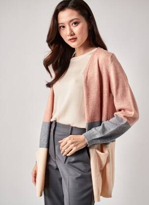 Gilet manches longues col v rose ONLY femme