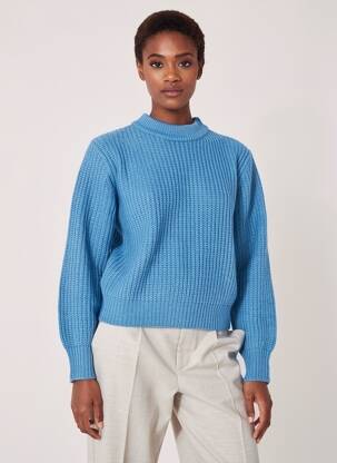 Pull stretch manches longues bleu LA FEE MARABOUTEE femme