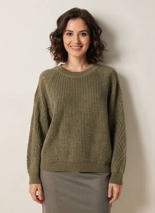 Pull resserrée sur le bas manches longues vert LA FEE MARABOUTEE femme