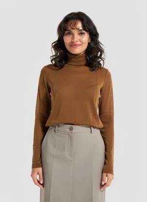 Pull col roulé coupe cintrée manches longues marron MOLLY BRACKEN femme
