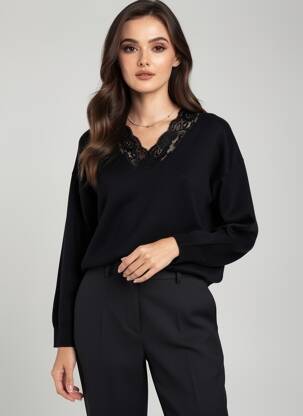 Pull col v manches longues noir TIFFOSI femme