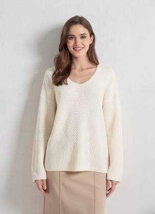Pull coupe droite manches longues beige TOM TAILOR femme
