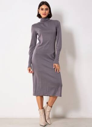 Robe mi-longue manches longues manches longues gris NAF NAF femme