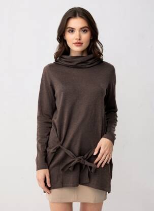 Pull col roulé tissage chiné manches longues marron H&M femme