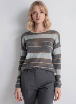 Pull tissage chiné manches longues gris LES TRICOTS DE LÉA femme