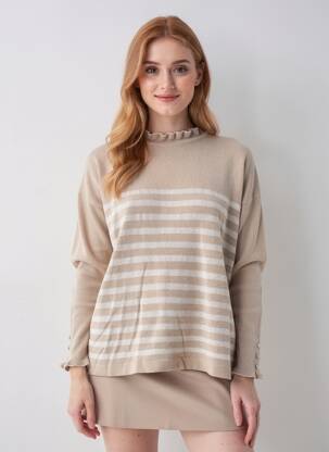 Pull tissage chiné manches longues marron LA FRANCAISE femme