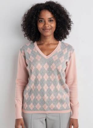 Pull col v manches longues rose THE ROYAL MILE COLLECTION femme