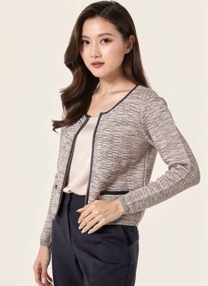 Gilet manches longues col rond beige BERENICE femme