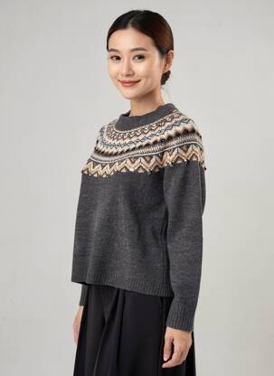 Pull coupe droite manches longues gris LA REDOUTE femme
