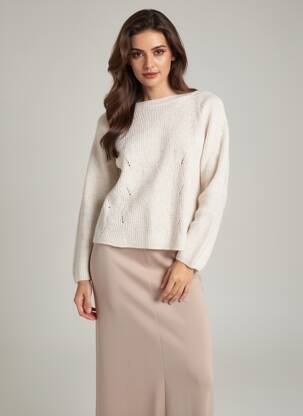 Pull coupe droite manches longues beige LES TRICOTS DE LÉA femme