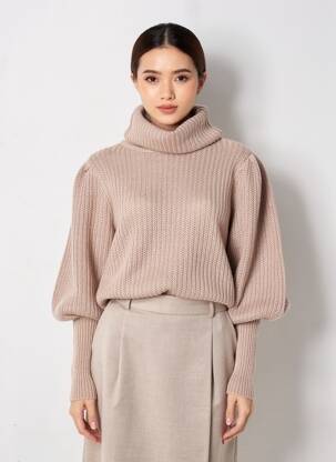 Pull col roulé coupe droite manches longues marron NASTY GAL femme