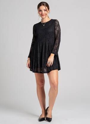 Robe courte coupe évasée manches longues noir CHICWISH femme