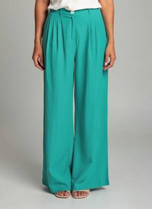 Pantalon large fermeture zippée sous rabat boutonné taille haute vert KING LOUIE femme