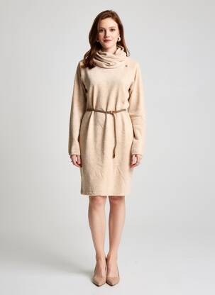 Robe mi-longue imprimé fantaisie manches longues beige RAGWEAR femme