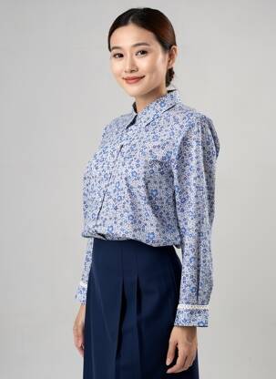 Chemisier imprimé fleurs manches longues bleu SAINT JAMES femme