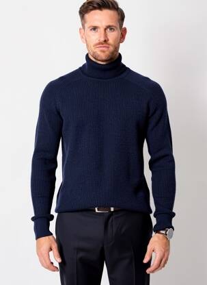 Pull col roulé maille tricot manches longues bleu HUGO BOSS homme