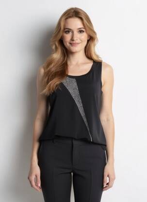 Top coupe cintrée sans manche noir TEENFLO femme