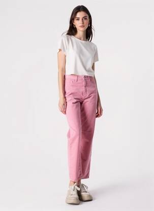 Pantalon droit stretch taille normale rose ESPRIT femme