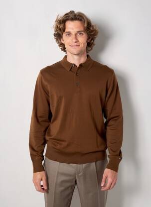 Pull col polo manches longues marron TOMMY HILFIGER homme