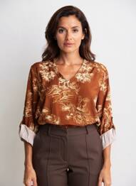 Blouse imprimé fleurs manches longues marron PIMENT ROUGE femme