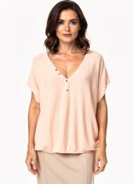 Pull col v manches courtes rose MORGAN femme
