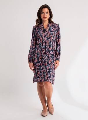 Robe mi-longue imprimé fantaisie manches longues bleu LA FEE MARABOUTEE femme