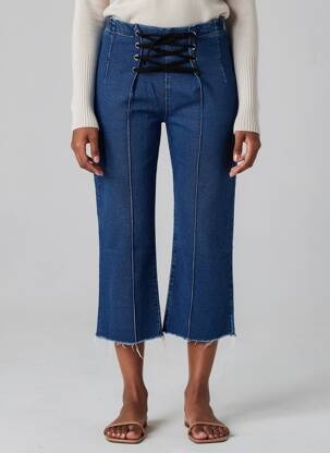 Pantalon 7/8 taille haute taille haute bleu LAAGAM femme