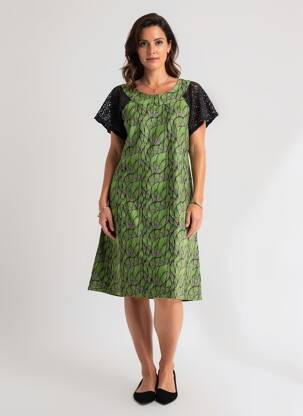 Robe mi-longue imprimé fantaisie manches courtes vert BAMBOO'S femme