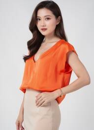 Blouse col v manches courtes orange LES P'TITES BOMBES femme