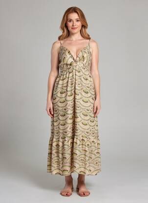 Robe longue coupe évasée fines bretelles vert MOLLY BRACKEN femme