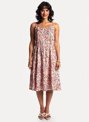 Robe mi-longue imprimé fleurs fines bretelles orange MOLLY BRACKEN femme