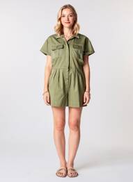 Combishort tissage popeline manches courtes vert LES P'TITES BOMBES femme