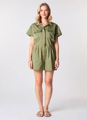 Combishort col chemisier manches courtes vert LES P'TITES BOMBES femme