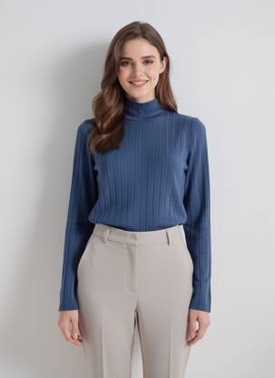 Pull col roulé bleu THINKING MU femme