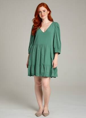 Robe courte manches 3/4 manches 3/4 vert DES PETITS HAUTS femme