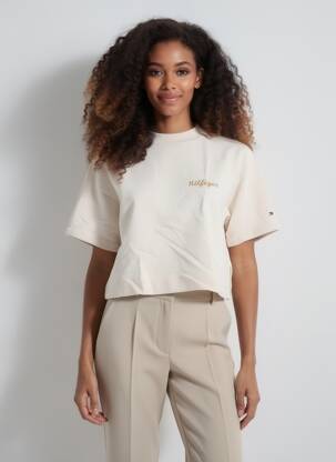 Sweat-shirt broderie manches courtes beige TOMMY HILFIGER femme
