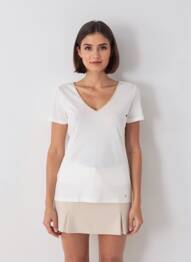 T-shirt col v manches courtes blanc DES PETITS HAUTS femme