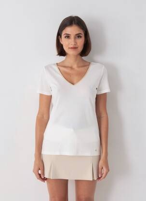 T-shirt col v manches courtes blanc DES PETITS HAUTS femme
