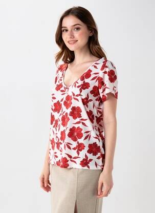 T-shirt col v manches courtes rouge LES P'TITES BOMBES femme