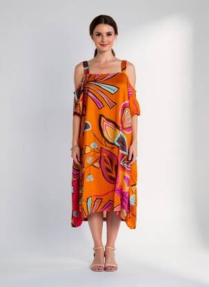 Robe mi-longue orange G!OZE femme