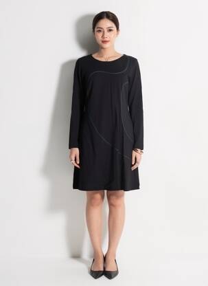 Robe mi-longue manches longues manches longues noir COP COPINE femme