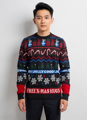 Pull col rond manches longues bleu JACK & JONES homme