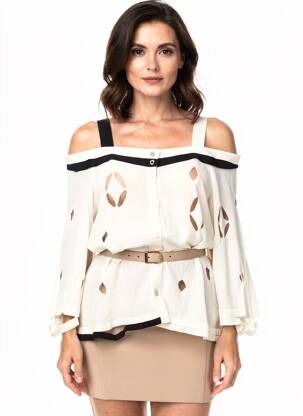 Chemisier coupe cintrée manches 3/4 beige ELISA CAVALETTI femme