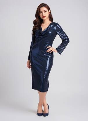 Robe mi-longue bleu NOOR BY NORA GHARIB femme