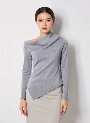 Pull coupe droite manches longues gris ZARA femme