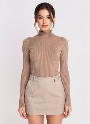 Pull col roulé marron PIECES femme
