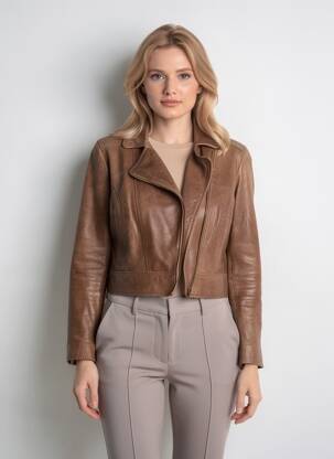 Veste en cuir marron H.E BY MANGO femme
